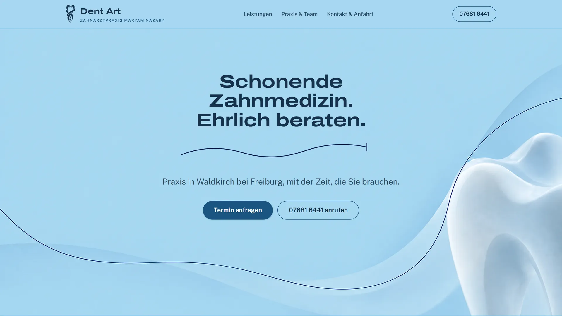 Startseite der Zahnarztpraxis Dent Art am Desktop